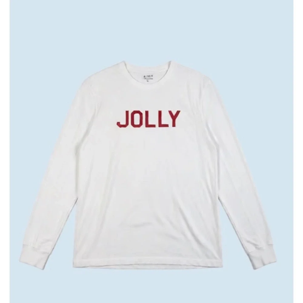 J.Crew Long Sleeve Jolly White Holiday Christmas Graphic T-Shirt Top‎ M